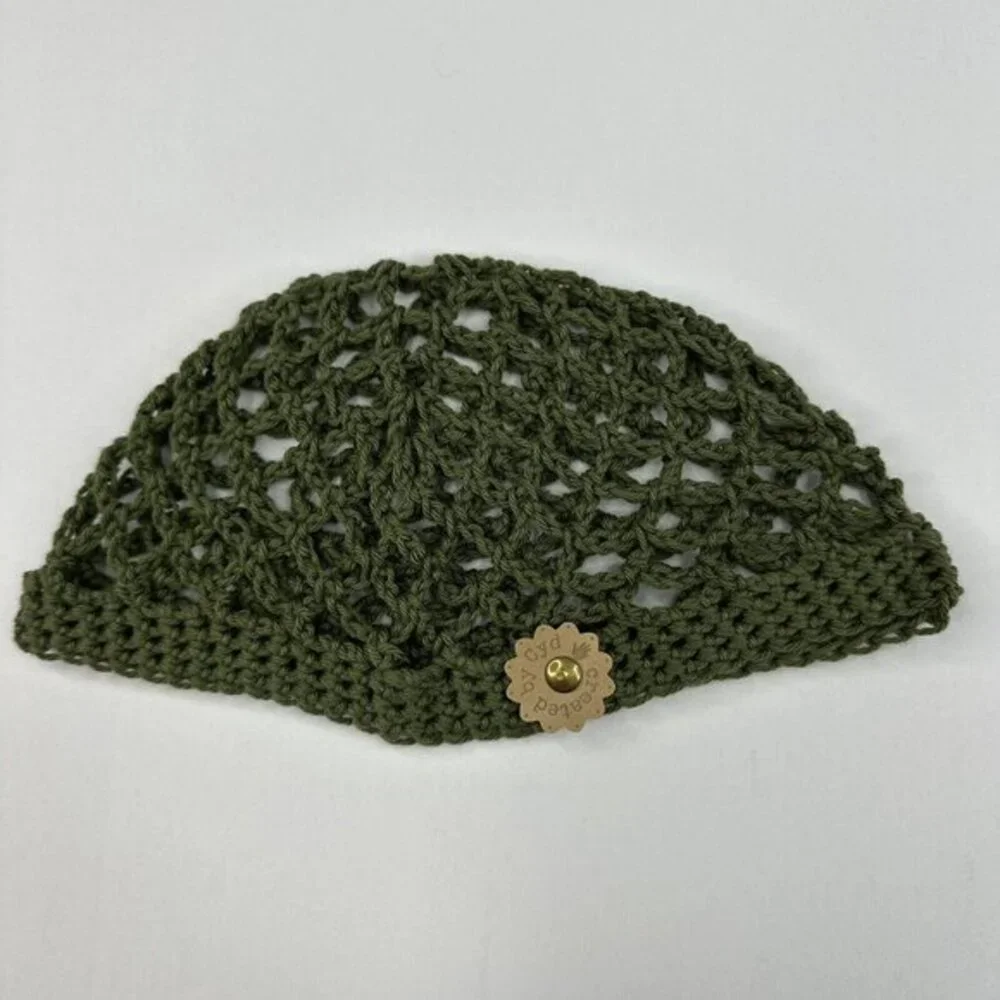 Created By Cyd Olive Green Crochet‎ Fishnet Snood Cap 100% Indian Cotton NEW